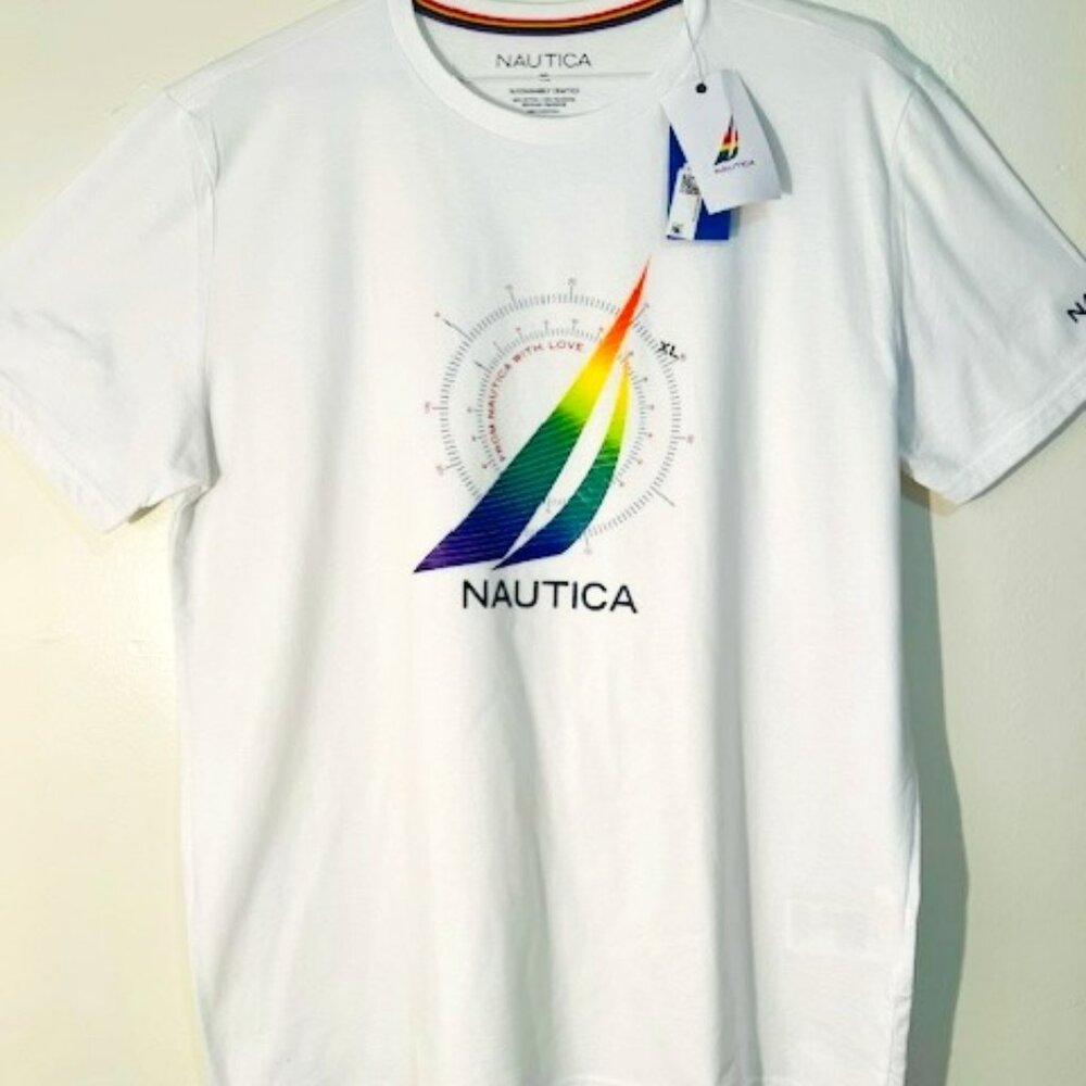 Nautica Men's Size XL Sustainably PRIDE J-Class Graphic T-Shirt - White/PRIDE